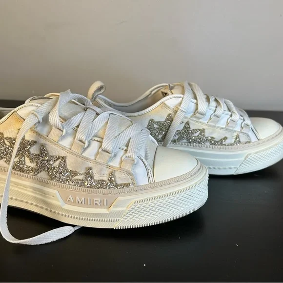 AMIRI Cream Sneakers with Silver Stars - Picture 2 of 10